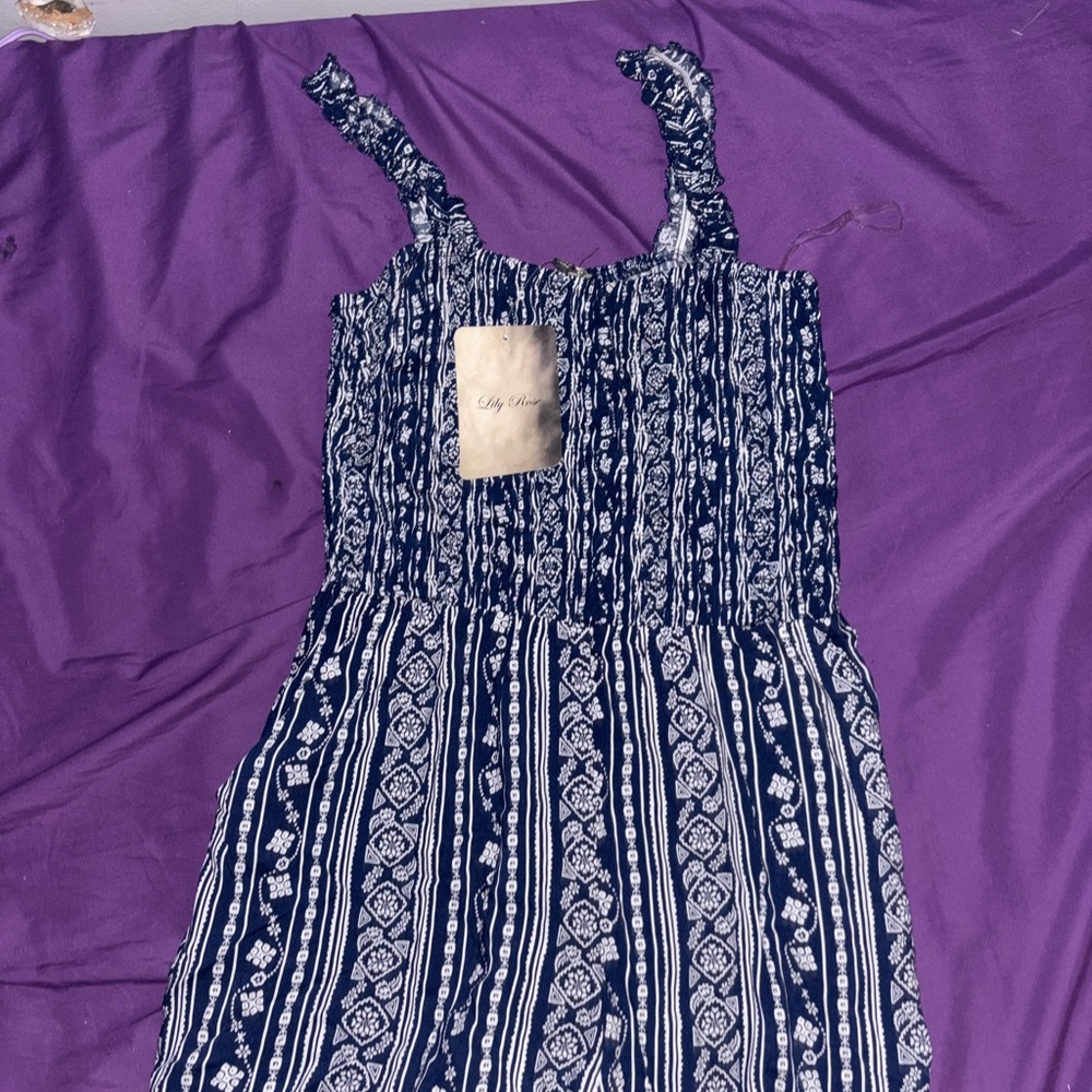 Navy and White Patterned Dress